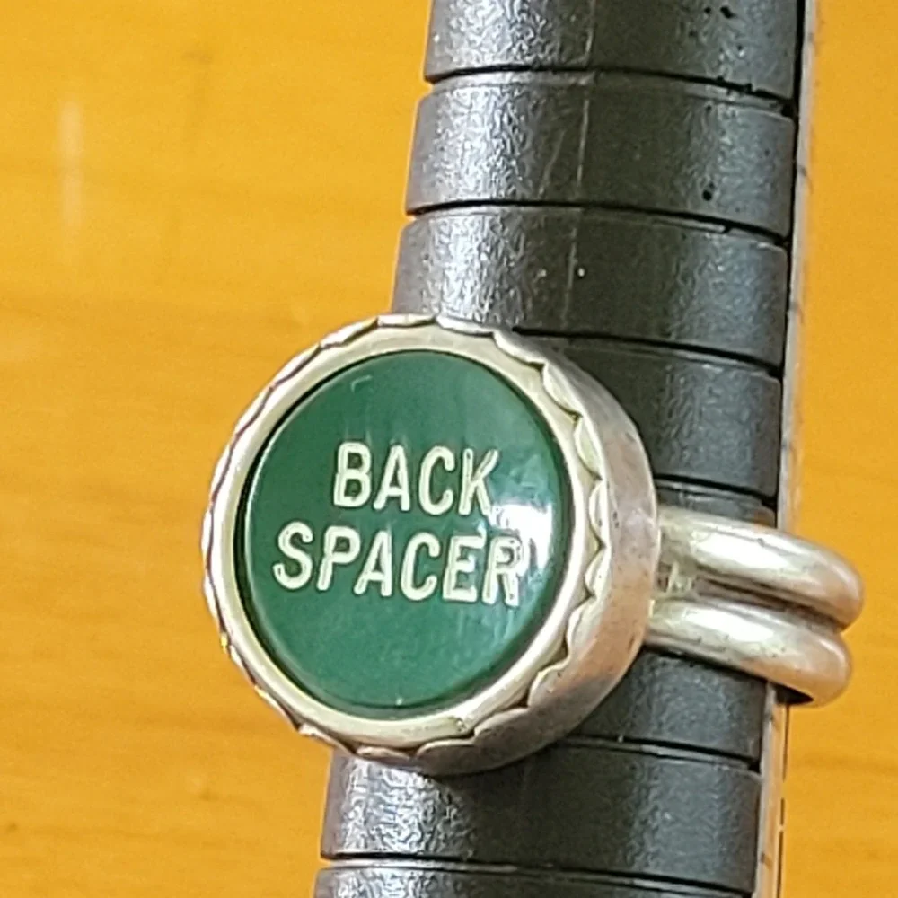Vintage Typewriter Key Ring Back Spacer Sterling Silver 925 Green Size 7.25